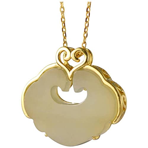 Collier naturel néphrite pendentif paix et serrure de longévité pour femme