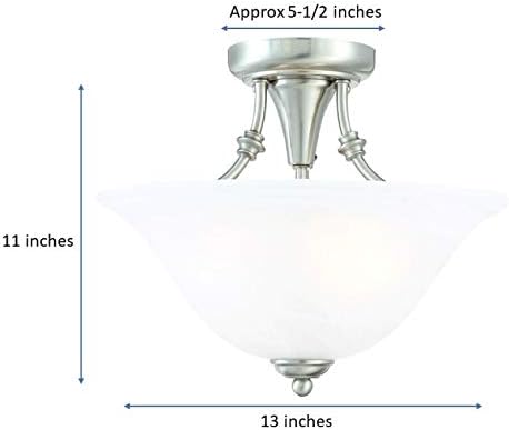 Hardware House 544676 Bristol 13-by-11-Inch 2-Light Semi-Flush Ceiling Fixture with Brushed-Nickel Finish and Alabaster-Glass Shade