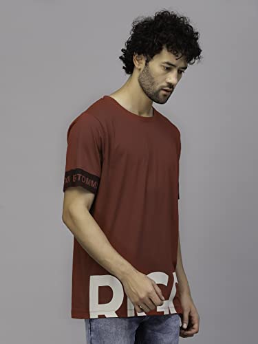 Image of Rigo Back Printed Half Sleeves Round Neck Oversized T-Shirt for Men | Drop Shoulder T-Shirt for Men | Loose Baggy Fit T-Shirt for Men