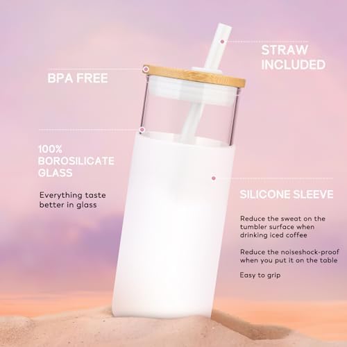 Image of Tronco 20 oz Glass Tumbler with Lids and Straws, Reusable Iced Coffee Cups