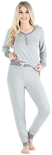 Sleepyheads Ropa de Dormir para Mujer Conjunto de Pijama de Punto con Camiseta Henley de Manga Larga y Pantalón, Ciervo (SH1150-4043-EU-MED)