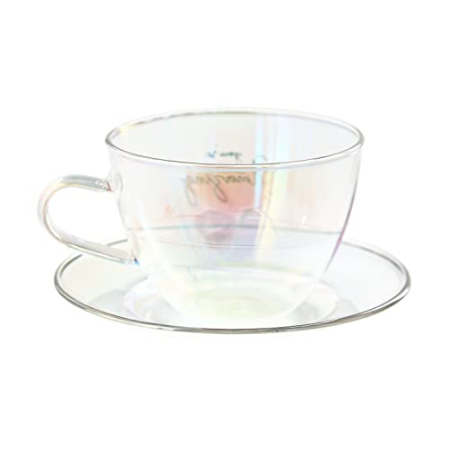 Pavilion - You’re Amazing - 7-Ounce Glass Teacup With Saucer Set, Iridescent Coffee Cup, Floral Pattern Teacup, Valentine's Day Gift Ideas For Friend, Girlfriend Mug, 1 Count - Pack Of 2 #TOP2