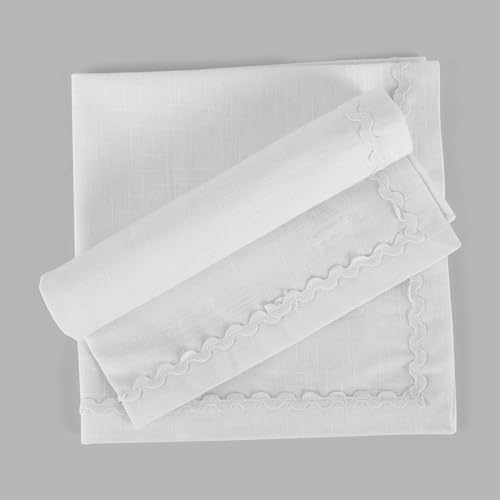 Image of FINGERCRAFT Cloth Napkins Set of 6, 18x18 Inch, 100% Cotton Table Napkins with RIC Rac Scallop Lace Trim, Reusable Washable Dinner Napkins for Wedding, Party, Dining & Home Decor (White)