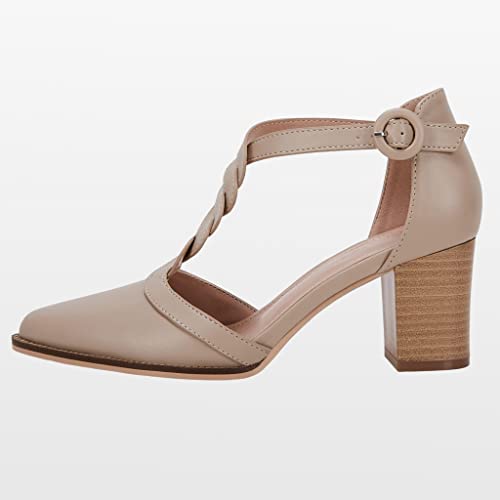 Image of Coutgo Womens Block Chunky Heels T Strap Pointed Toe Work Dress Shoes