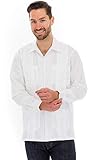 Squish Cuban Style Long Sleeve Guayabera Shirt, White, Large