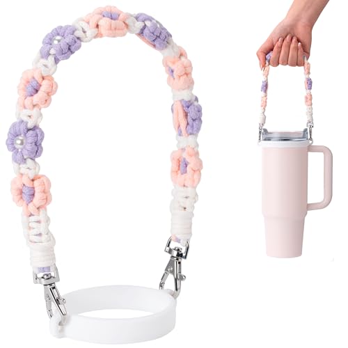 Image of Water Bottle Handle Strap Compatible with Owala & Stanley Cups | Hand-Woven Lanyards Silicone Cup Sling, Carrier, Holder with Strap for Outdoor Sports Camping Hiking Travel