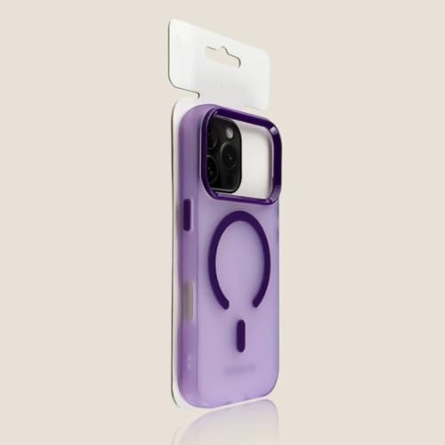 Coque iPhone 16 Pro Max antichoc violette transparente pour charge sans fil induction.