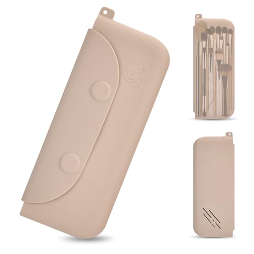 COOL-ANGLE Large Silicone Makeup Brush Holder, Magnetic Closure, Khaki
