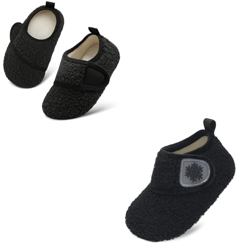 Scurtain Toddler Warm Winter House Slippers Baby Boys Girls Indoor Home Slippers Black Infant Size 10-10.5