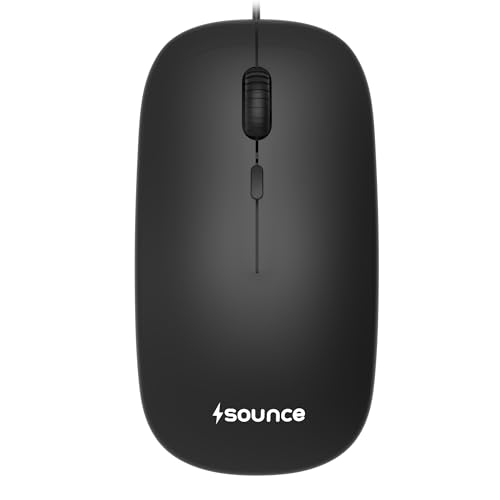 Image of Sounce Glide Ergonomic USB Wired Mouse with 1200 DPI Optical Sensor, 3 Button Plug and Play Design, Ambidextrous Comfy Grip and High Precision Tracking for PC Laptop Desktop SmartUsers (Black) Edition