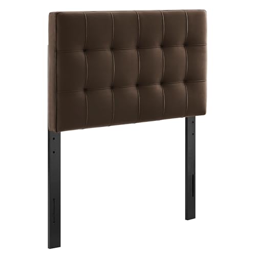 Image of Modway Lily Twin Size Stain-Resistant Performance Velvet Headboard in Chocolate Brown - Velvet Upholstery with Button Tufting and 4 Adjustable Height Positions
