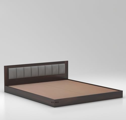 Image of Solid Sheesham Wood King Size Bed Without Storage for Bedroom Living Room Home Hotel Wooden Double Bed Cot Palang with Cushion Headboard Home Furniture (Walnut Finish)