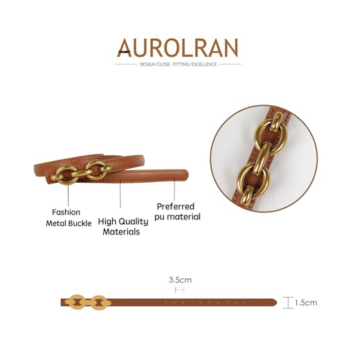 Image of Aurolran Women's Leather Belt with Buckle - Ideal for Dresses, Jeans, and Coats