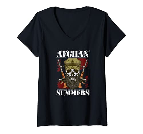 Mujer Afghan Summers Veteran Afganistán Camisa Soldado Oficial de EE.UU Camiseta Cuello V
