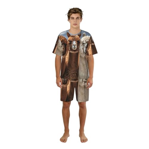 Pyjama homme coton vêtement nuit confortable imprimé Alpagas