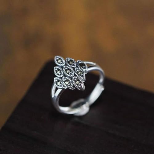 Bague réglable diamant et marcassite en argent résistant S925