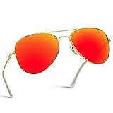 WearMe Pro - Polarized Metal Frame Pilot Style Aviator Sunglasses (Gold Frame / Mirror Red/Orange Lens, 55 mm)