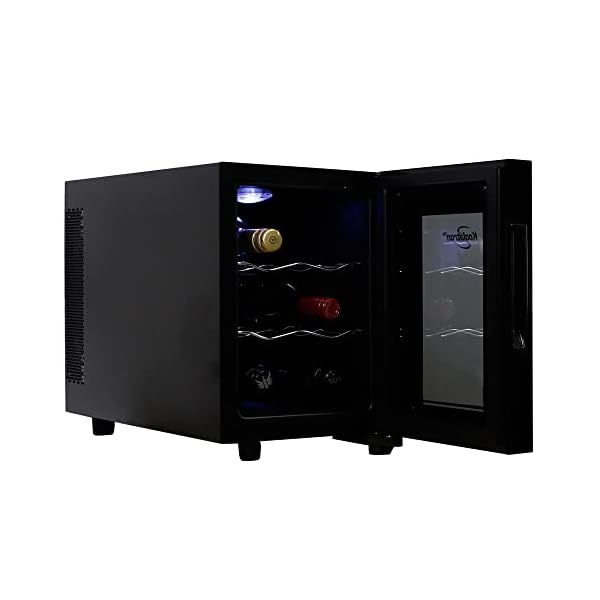 Koolatron 6 Bottle Refrigerator Black Thermoelectric Wine Fridge Freestanding Wine Chiller Red White and Sparkling Wine Storage Ideal for Small Kitchens Apartments RVs