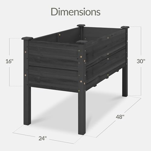 Image of Best Choice Products 48 inch x 24 inch x 30 inch Raised Garden Bed with Extra Deep 16 inch Depth, Elevated Wood Planter Box Stand for Backyard, Patio, Balcony, Natural Fir Wood - Black