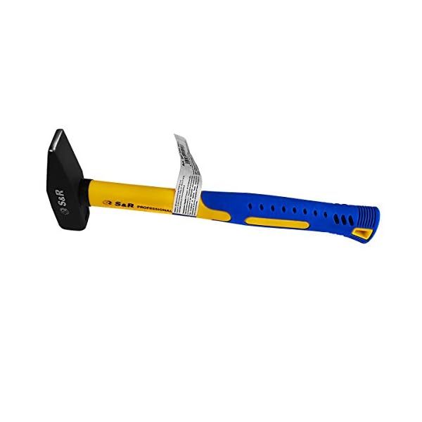 S&R Schlosserhammer 300 Gr Hammerkopf, doppelt geschweifter rutschfester Stiel aus robustem Fiberglas, stoßdämpfend und handschonend – Bild 3