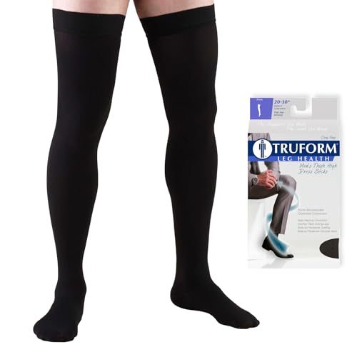 Image of Truform Compression Socks, 20-30 mmHg, Men's Dress Socks, Thigh High Over Knee Length, Black, Large