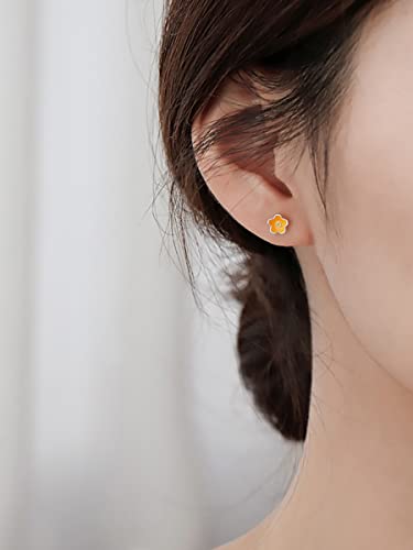 Reffeer Solid 925 Sterling Silver Cute Flower Earrings Studs for Teens Small Color Flower Studs Earrings Hypoallergenic3