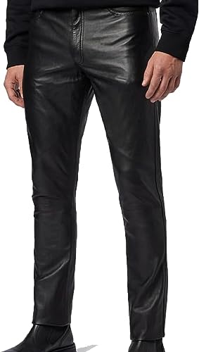 LEER TRADERS Genuine Leather Pants for Men Bikers 100% Real Lambskin Motorcycle Pants Brown 30 to 40 waist