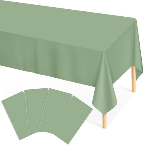 Image of Mulbozy 4 Pcs Sage Green Plastic Table Cloth Disposable, 54 x108 Inch
