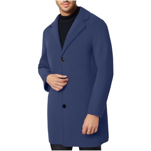 Trench Coat Men Single Breasted Wool Blend Coat Mid Length Pea Coat Notch Lapel Jacket Business Casual Overcoat4