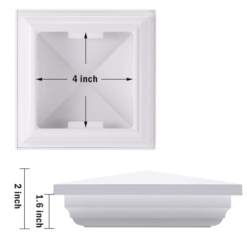 Canomo 4 x 4 White Vinyl New England Post Caps Pyramid Square Fence Post Top for 4\" x 4\" Vinyl Fence Post, Waterproof, Moisture-Proof and UV Resistant, 2 Packs - Thumbnail 4