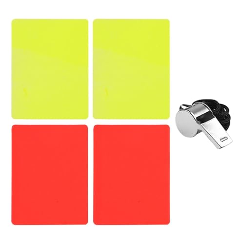 OAOSDH 2 Tarjetas Amarillas Y 2 Tarjetas Rojas, con 1 Silbato Arbitral, Accesorios para Partidos De Fútbol, Herramientas Arbitrales, Accesorios para Partidos Deportivos