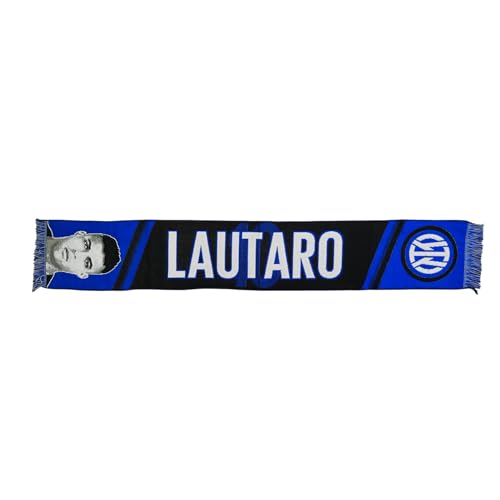 100% Acrilico Inter, Sciarpa Jacquard dedicata al giocatore Lautaro Martínez, 100% Acrilico, Nero/Blu/Bianco, 135x22cm