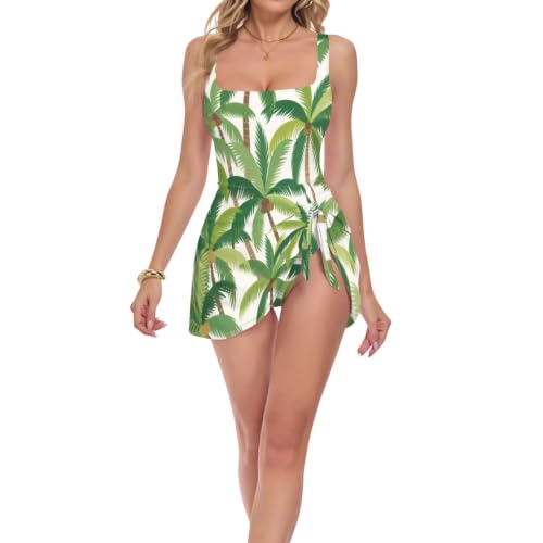 Maillot de bain pour femme une pièce jupe motif cocotier vêtement de plage