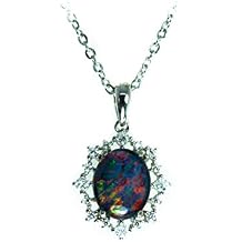 Australian Opal - Fire Opal - 11x9 mm Genuine Australian Triplets Opal Necklace Pendant in Sterling Silver Gold Plated Womens Jewelry Multi Color