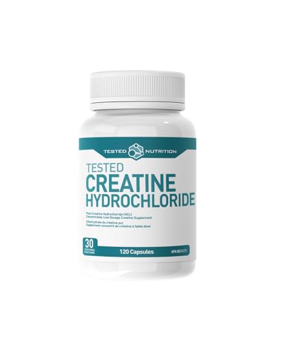 Tested Nutrition Creatine HCL Capsules | 750mg Creatine Hydrochloride HCL Capsules | Increased Muscle Mass, Strength, Performance, Recovery | 30 Servings (120 Capsules)