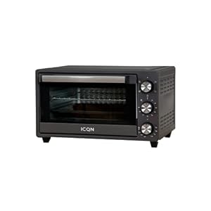 ICQN Minibakoven 20 liter, pizza-oven, boven-/onderwarmte met convectiefunctie, 5 grill-functie, 90 minuten timer, 1500 W, mini-oven, 80-250 °C, bakplaat/grill/kruimelplaat en plaathouder, zwart