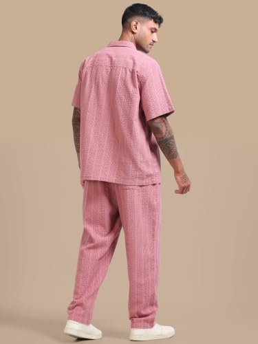 Image of StitchX Men's Airport Look Textured Seersucker Resort Cotton Shirt & Trouser Co-Ord Set S-2XL