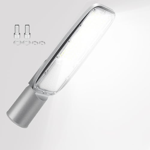 RIGIDON Exterior Lámpara de Calle LED 50W, 4052 Lúmenes Blanco Frío 6000K Alumbrado Público Aluminio Farola de Calle, IP65 Impermeable Luz de Seguridad Para Jardín, Garaje, Patio, Plaza, Corte