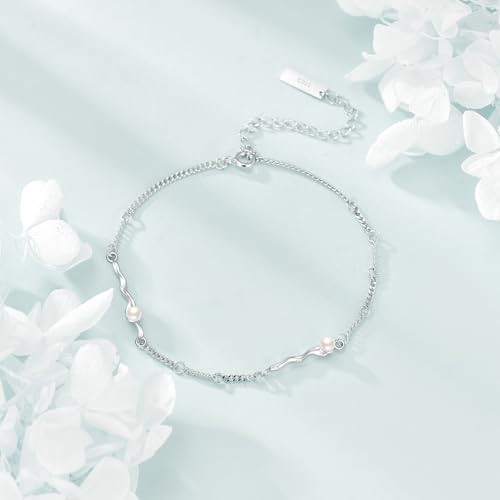 Image of CRMAD Moonstone Moon /star /daisy /turquoise /rose flower /cat /Hecate /airplane /pearl /Chakra /rose pearl /butterfly /wave /starfish Anklet for Women Sterling Silver Anklet Irish Jewelry