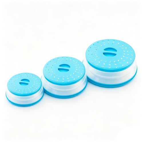 Image of Collapsible Microwave Splatter Cover(blue, Set of 3) | Microwave Plate Cover With Steam Vent,BPA-Free Silicone & Plastic