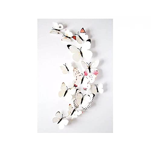 Lot de 12 autocollants muraux 3D amovibles en forme de papillon fluorescents pour décoration de maison et de chambre (Blanc)