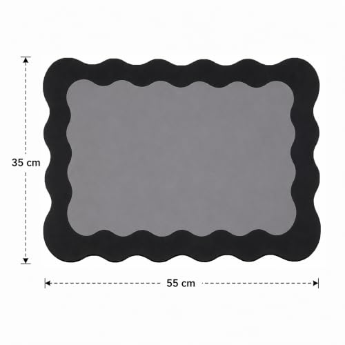 Image of Luxe Home International Dish Dry Mats for Kitchen Counter, Rubber Quick Dry Mat for Kitchen Utensils, Wavy Border Pattern Smooth Absorbent Placemat, 35x55 cm, Dark Grey, Pack of 1