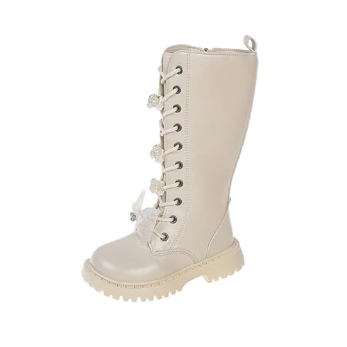 Girls Knee Length Boots, Fall Winter Mid-Calf Boot With Side Zipper, Outdoor Riding Boots Lace-Up Dress Kids Shoes3