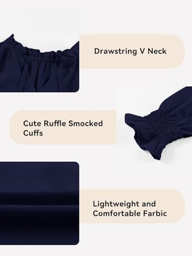 Image of DOKOTOO KIDS Girls Dress Shirt Long Sleeve Blouse Fall Tops Size 7-15 Years | V Neck, None Elastic Breathable Fabric, Ruffle Smocked Sleeve, Solid Pull on, Uniform Formal Western Thanksgiving