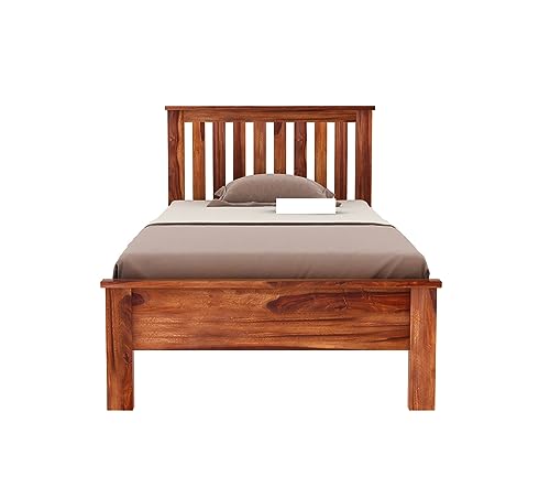 Image of BM WOOD FURNITURE Solid Sheesham Wood Single Bed Without Storage - Elegant and Functional Bedroom Furniture (Walnut Finish)