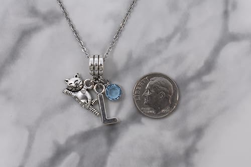 MOM & THREE DAUGHTERS Little Girl's Cat Necklace | Personalized Birthstone and Initial | 14" Plus 2" Extender Chain | Kitten Necklace | Gift for Her2