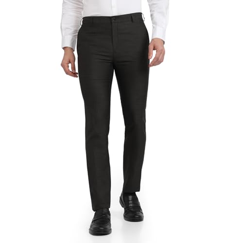 Image of Raymond Men Slim Fit Solid Pattern Poly Viscose Blend Flat Front Formal Trouser Dark Blue
