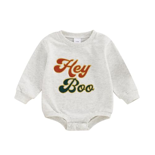 Baby Boy Girl Halloween Outfit Spooky Long Sleeve Pumpkin Romper Newborn Infant Halloween Fall Winter Clothes