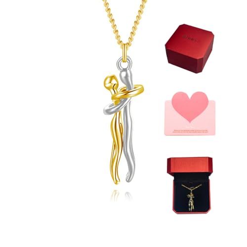 Hug Soulmate Couple Promise Cute Pendant Necklace Jewelry Valentines Day Gift for Boyfriend and Girlfriend Women Men Him Her Wife Mom Dad Daughter Son Sister
