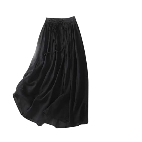 Skirts for Women A-Line Cotton Linen Flowy Skirt Casual High Waisted Comfort Skirt Fashion Drawstring Maxi Skirt